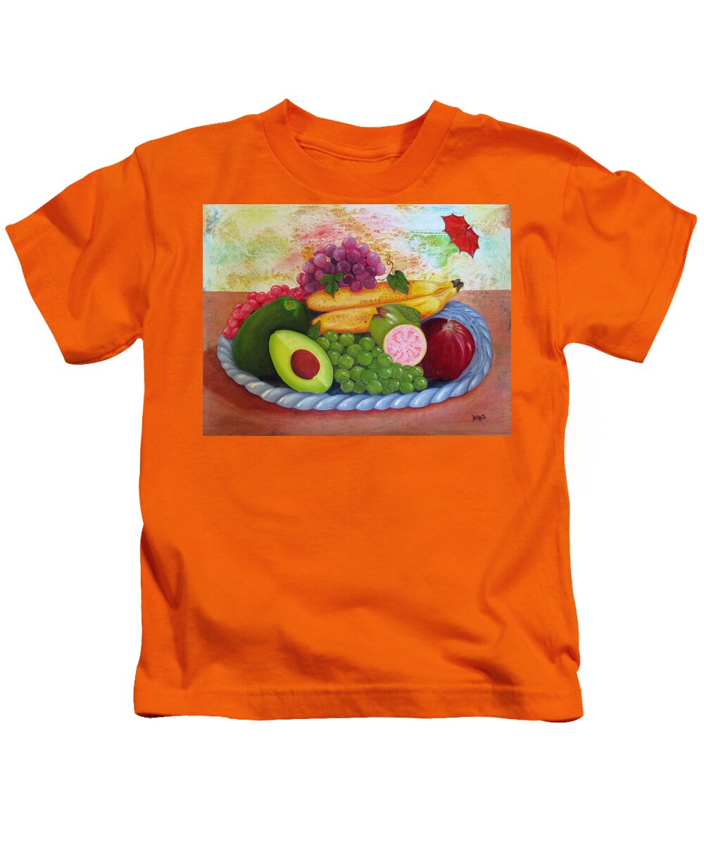 Aguacate Kids T-Shirt featuring the painting Fruits Delight by Gloria E Barreto-Rodriguez