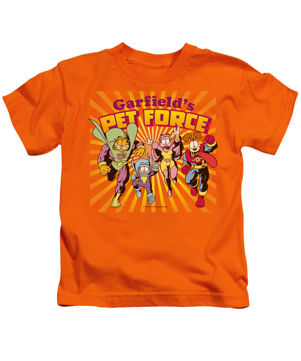 Garfield Kids T-Shirt featuring the digital art Garfield - Pet Force Burst by Brand A