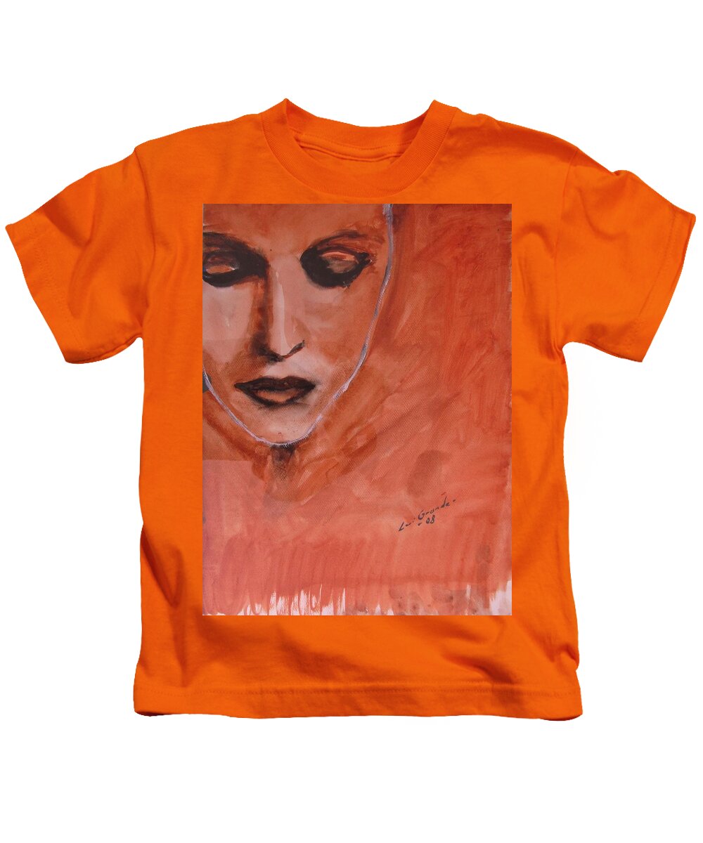 Portrait Kids T-Shirt featuring the painting Looking To Her Soul by Jarmo Korhonen aka Jarko