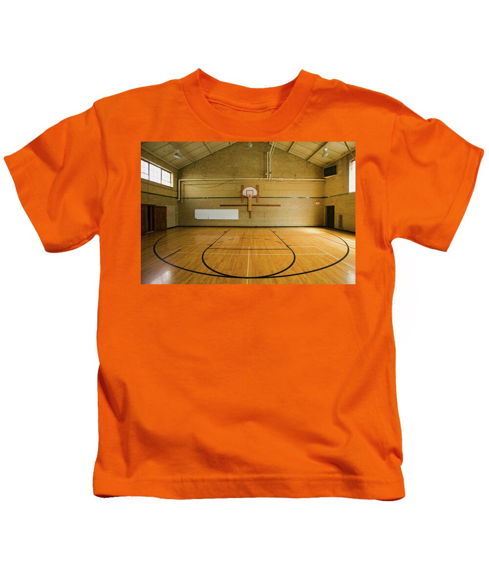 Photography Kids T-Shirt featuring the photograph High School Basketball Court And Head by Panoramic Images