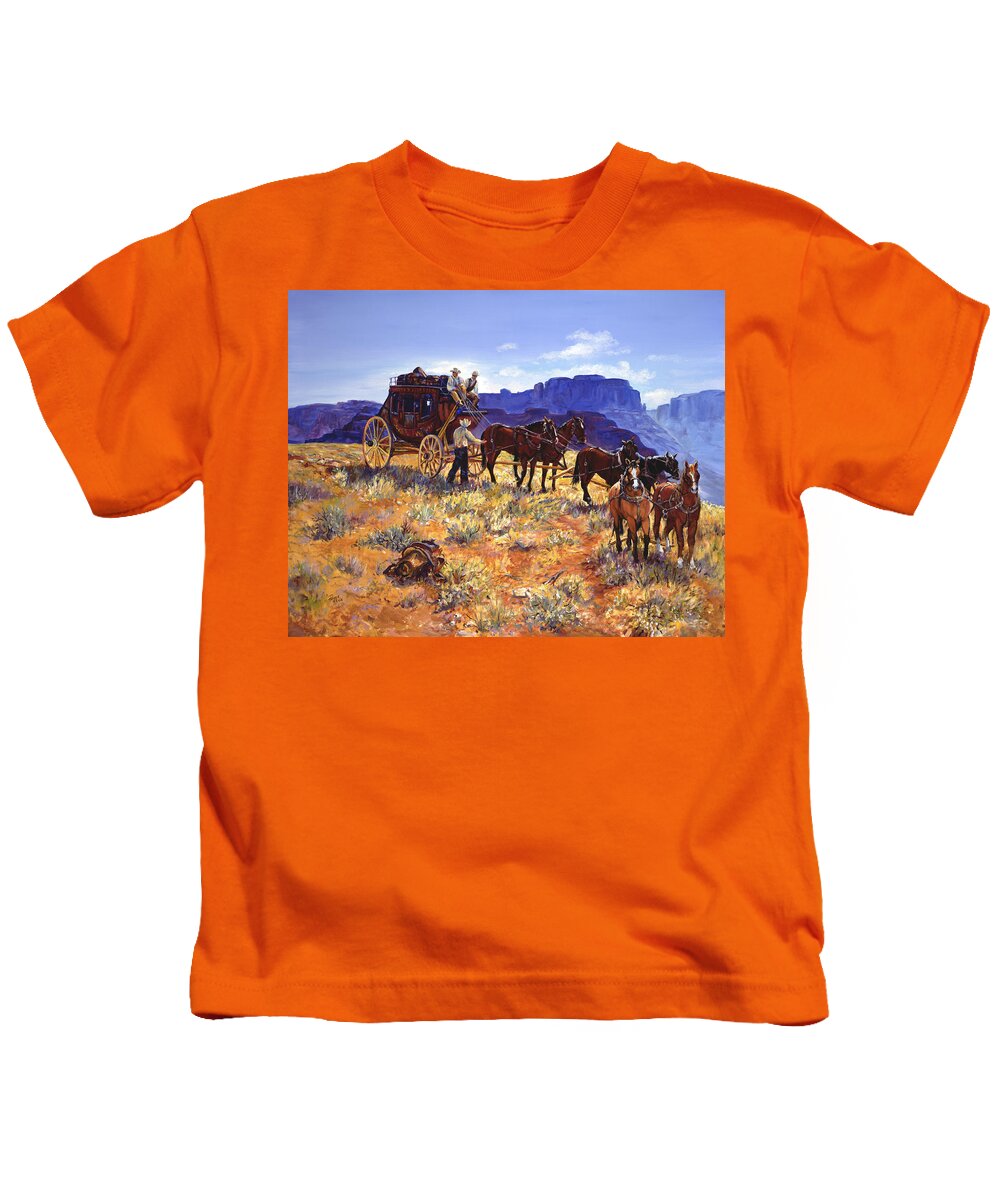Stagecoach Kids T-Shirt featuring the painting Hitchin by Page Holland