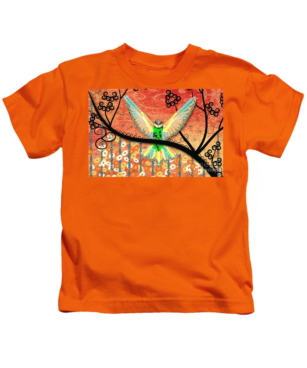 Rainbow Bird Kids T-Shirt featuring the digital art Hummer Love by Kim Prowse