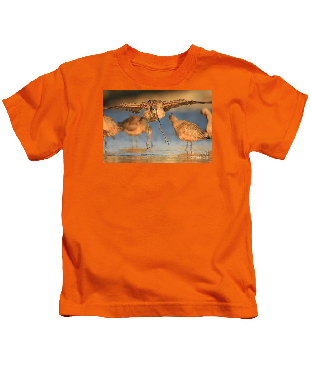 Coastal Living Kids T-Shirt featuring the photograph Marbled Godwit In Gold by John F Tsumas