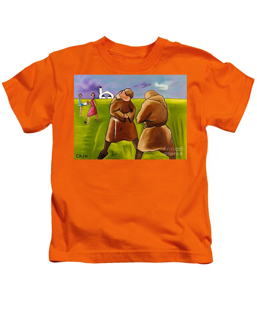 Mediterranean Art Kids T-Shirt featuring the painting Monks In Contemplation by William Cain