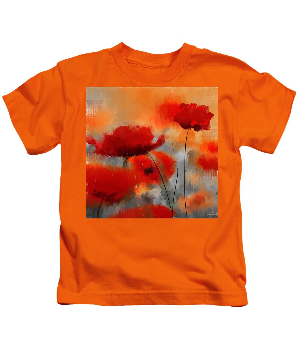 Poppies Kids T-Shirt featuring the painting Natural Enigma by Lourry Legarde