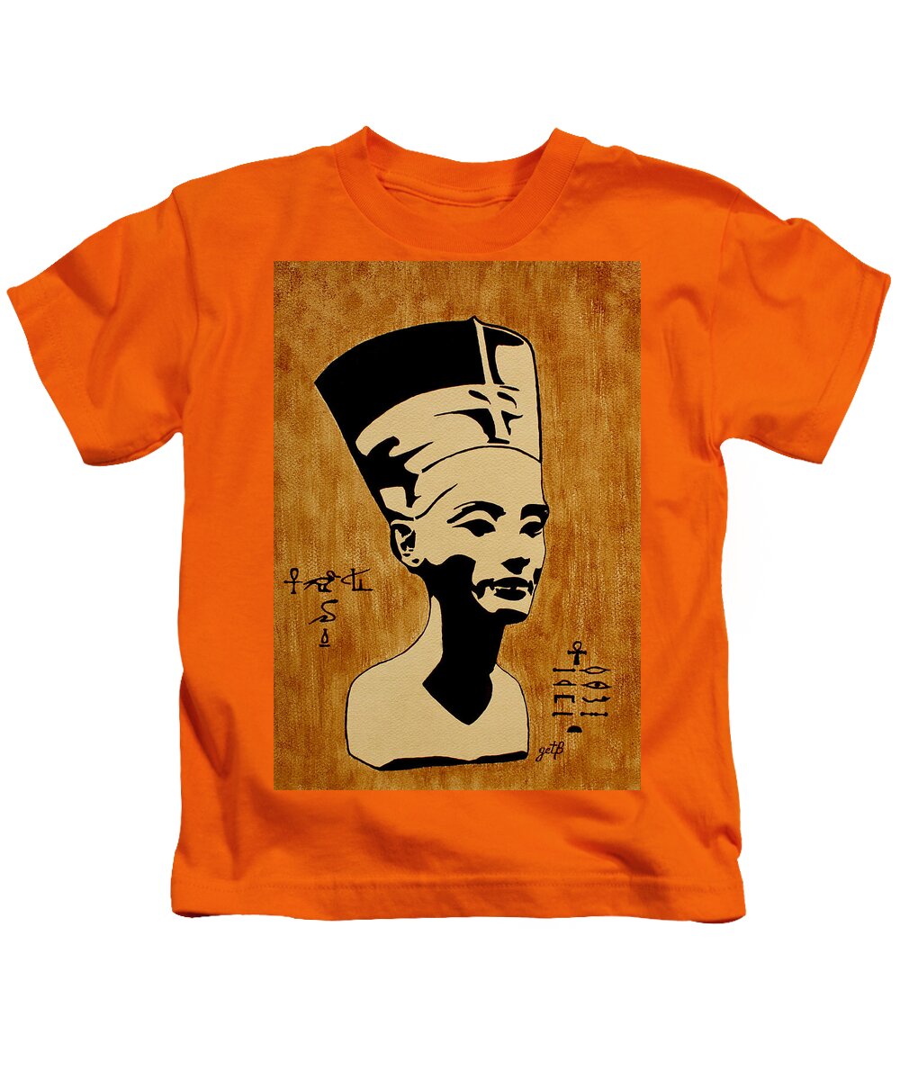 Nefertiti Egyptian Woman Kids T-Shirt featuring the painting Nefertiti Egyptian Queen original coffee painting by Georgeta Blanaru