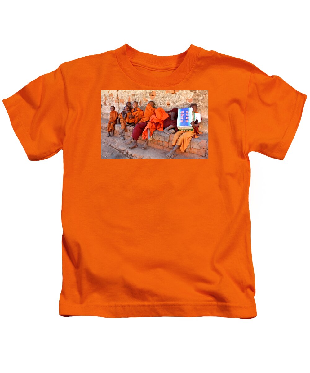 śrāmaṇera Kids T-Shirt featuring the photograph Novice Buddhist Monks by Venetia Featherstone-Witty