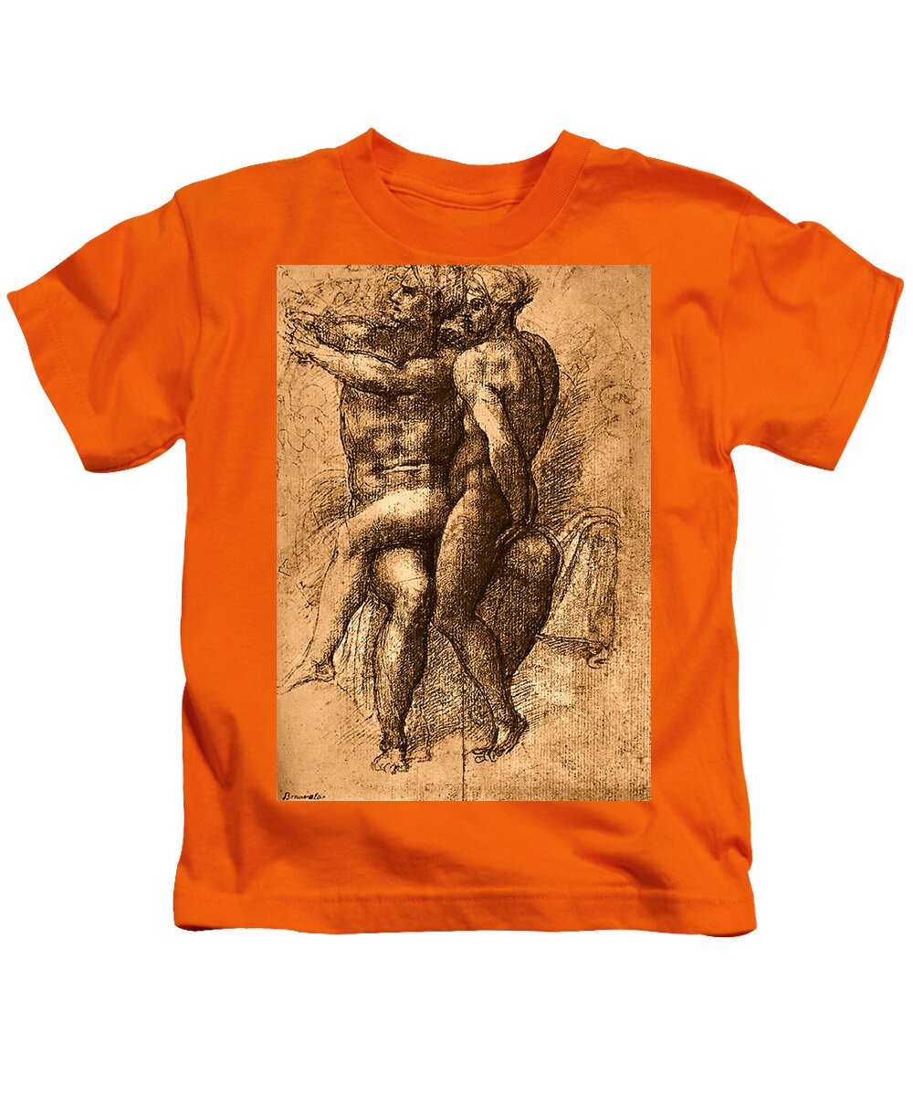 Nude Study Number One Kids T-Shirt featuring the painting Nude Study Number One by Michelangelo Buonarroti
