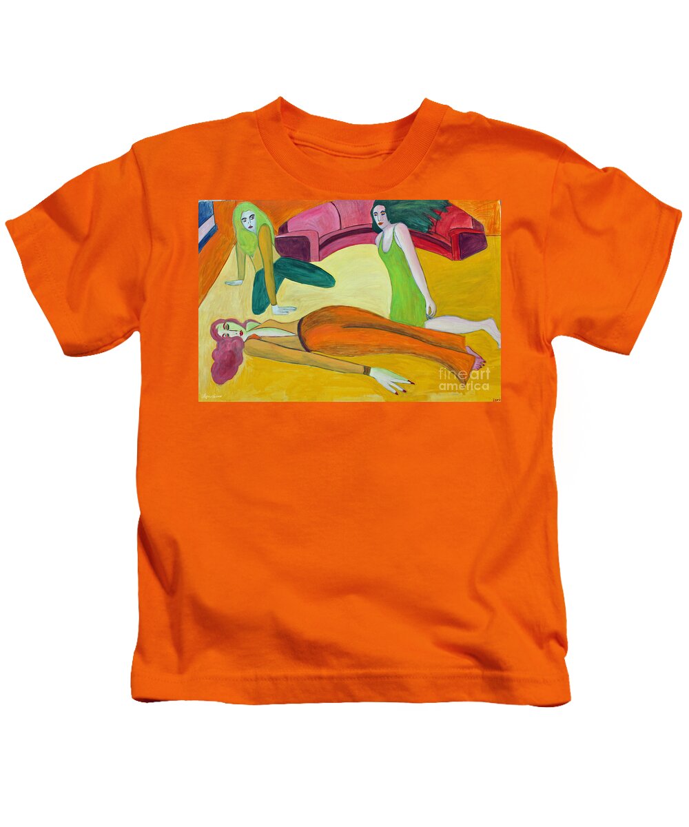 Expressionism Kids T-Shirt featuring the painting On The Floor by Lyric Lucas