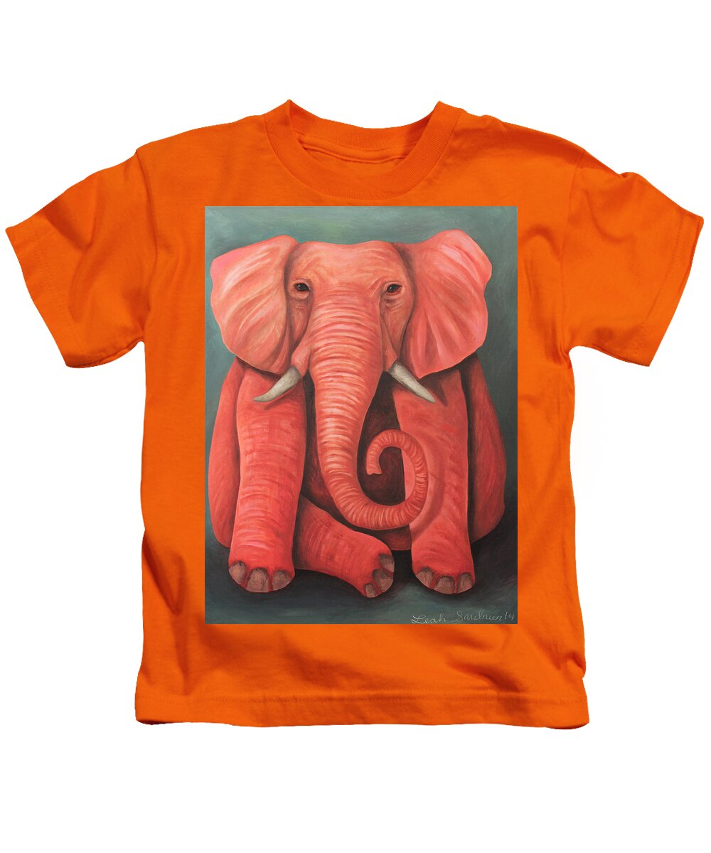 Elephant Kids T-Shirt featuring the painting Pink Elephant by Leah Saulnier The Painting Maniac