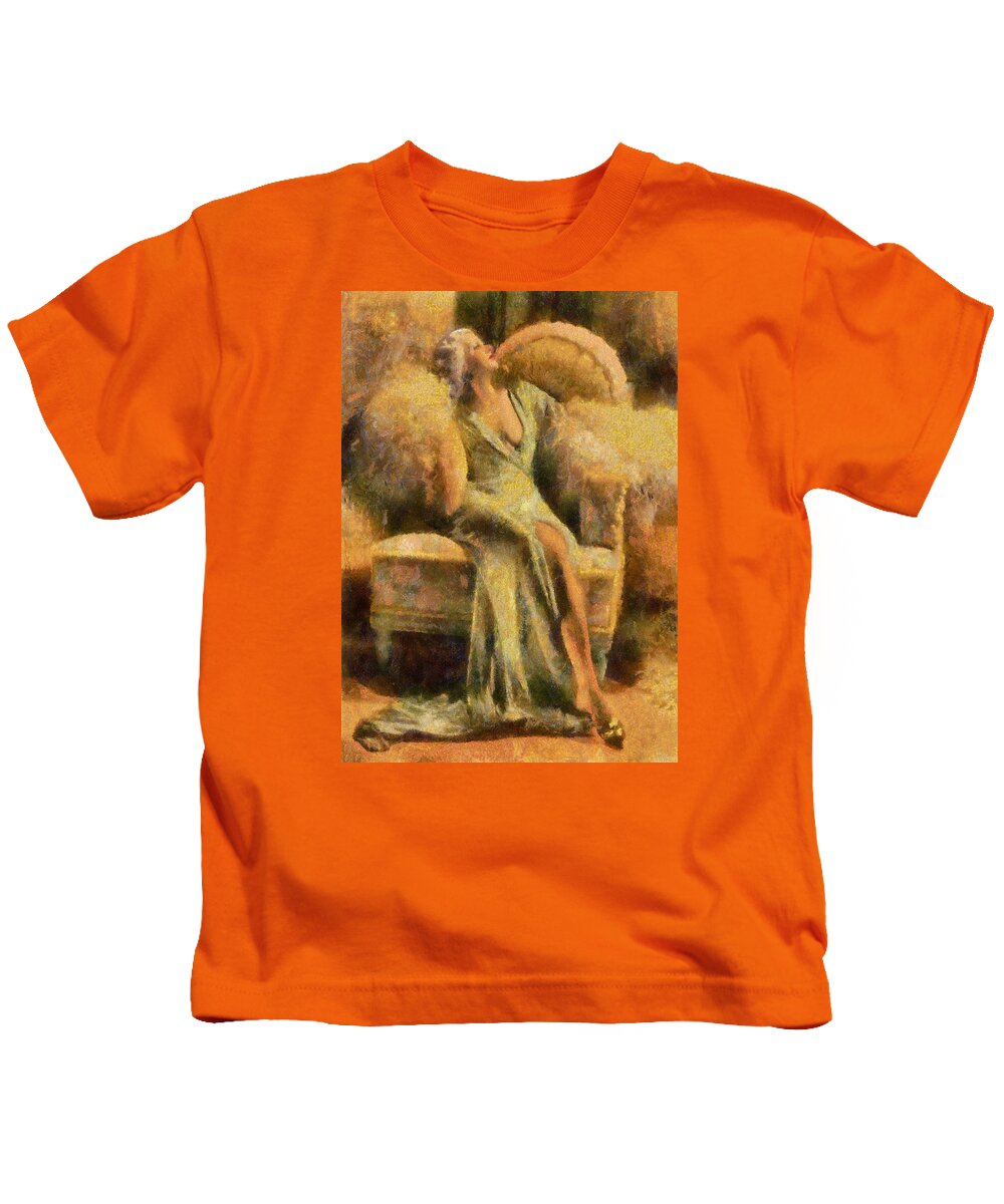 Portrait Kids T-Shirt featuring the digital art Portrait of Jean Harlow by Charmaine Zoe