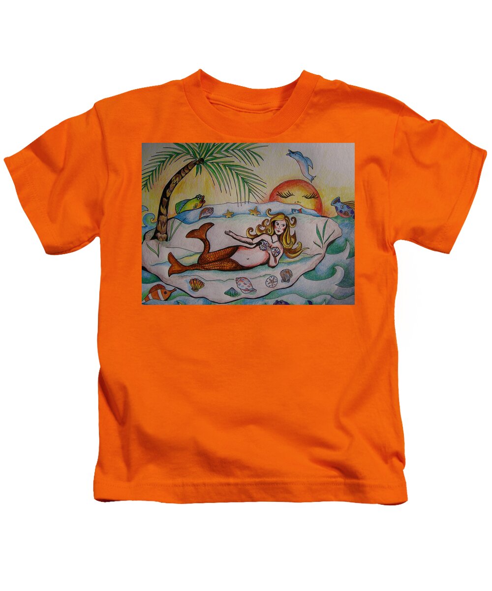 Water Kids T-Shirt featuring the drawing Private Paradise by Leslie Manley