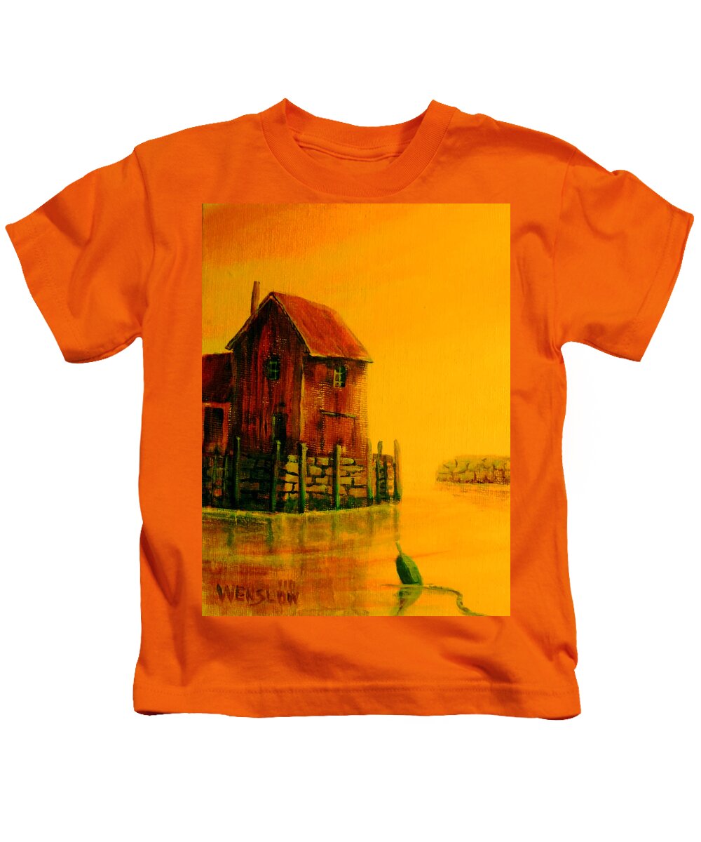 Seascape Kids T-Shirt featuring the painting Rockport 1 by Wayne Enslow