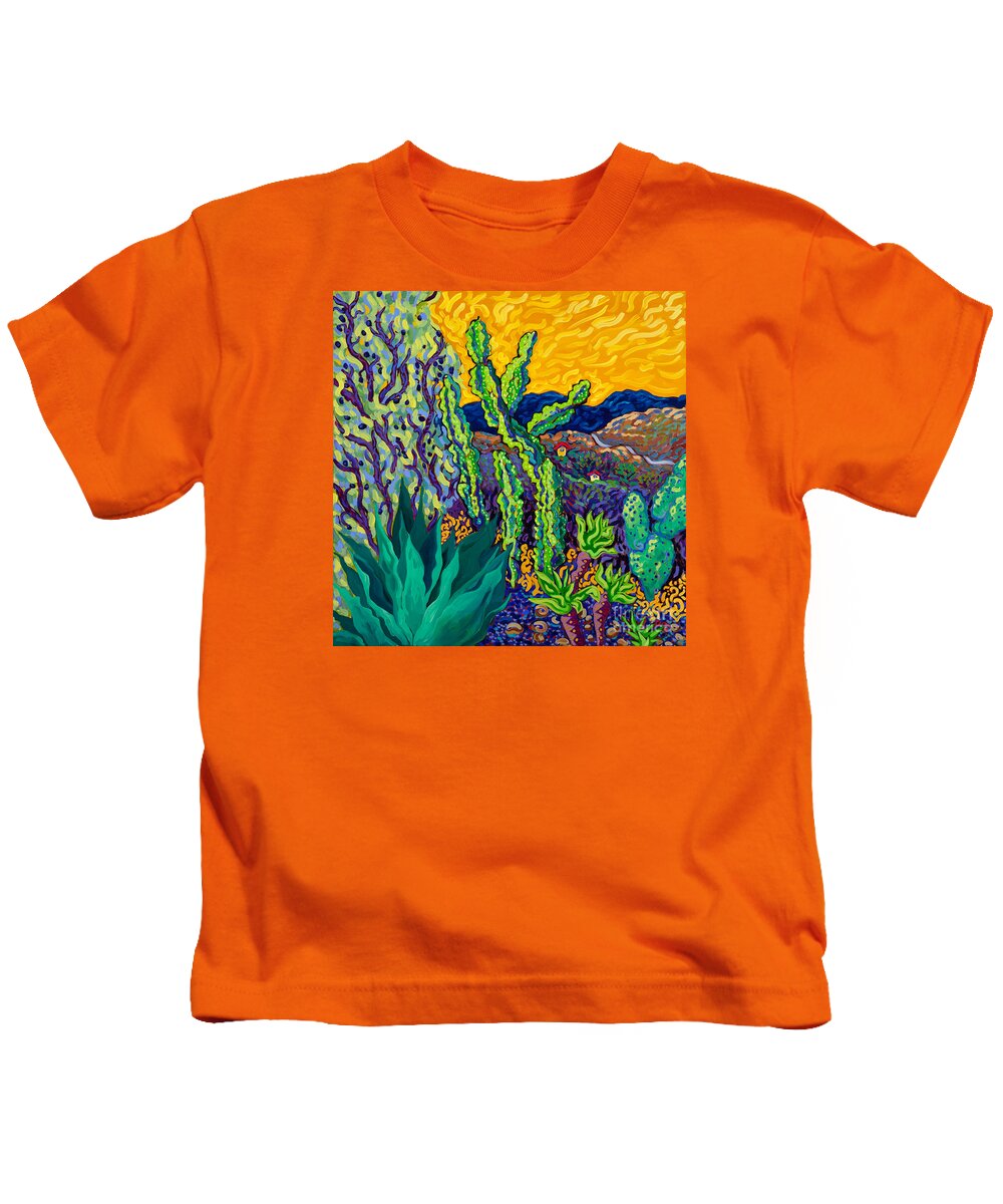 Desert Landscape Kids T-Shirt featuring the painting Runaway Day by Cathy Carey