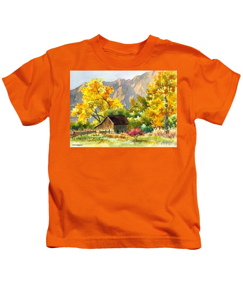 Barn Painting Kids T-Shirt featuring the painting South Boulder Barn by Anne Gifford