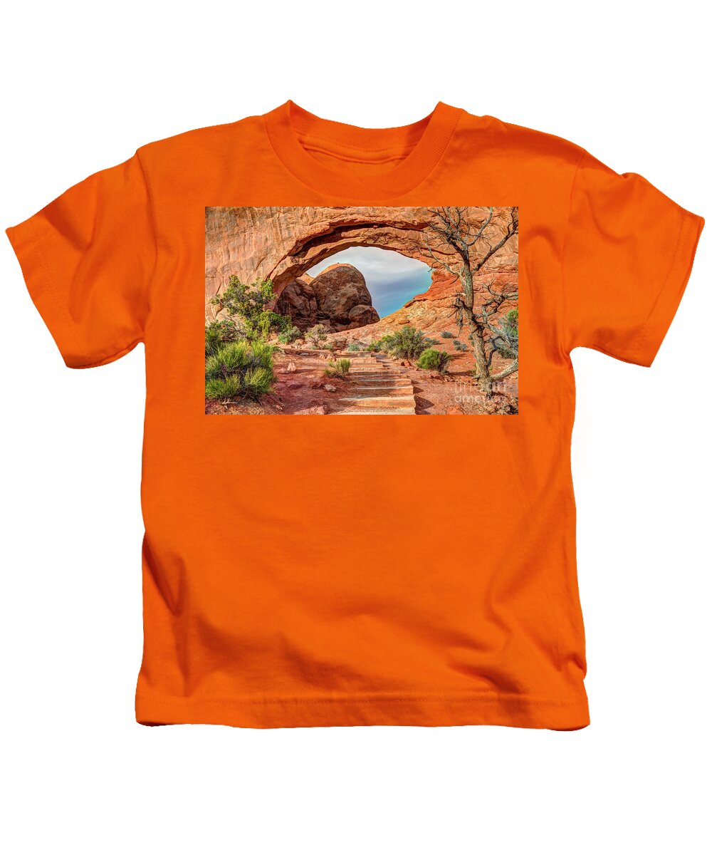 Arches National Park Kids T-Shirt featuring the photograph Stairway to Heaven - North Window Arch by Gary Whitton