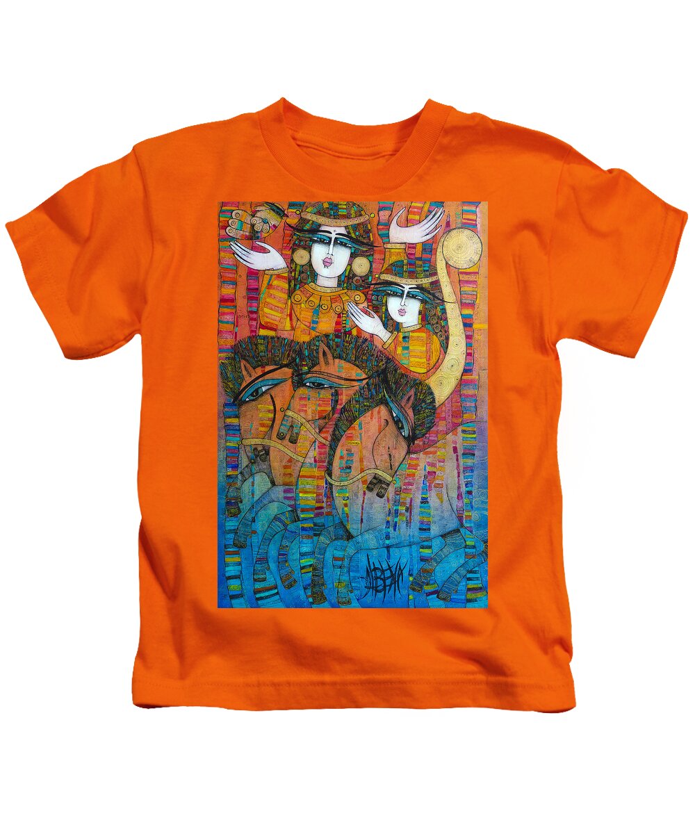 Three Kids T-Shirt featuring the painting Troyka by Albena Vatcheva