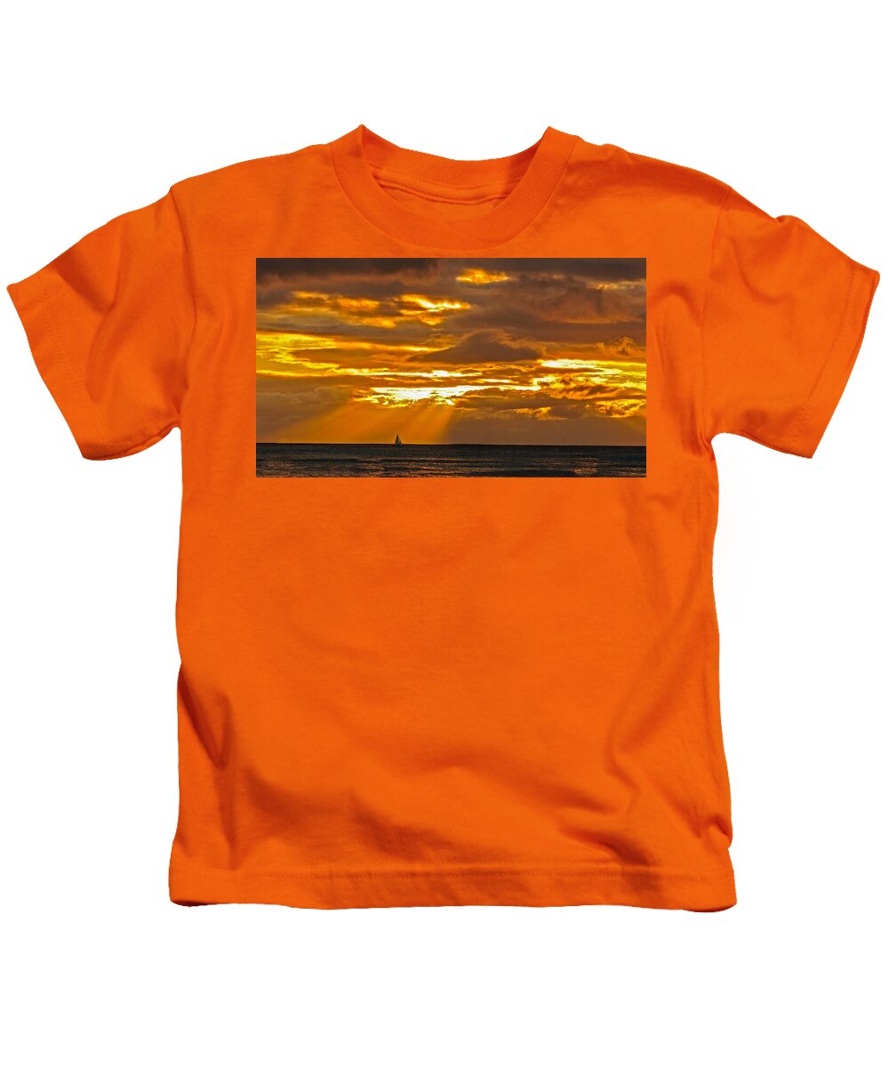 Hawaii Kids T-Shirt featuring the photograph Waikiki sun set by John Johnson