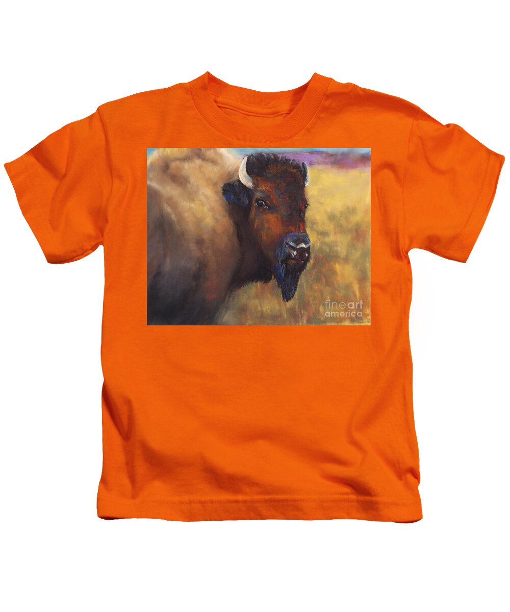 Bison Kids T-Shirt featuring the painting With Age Comes Beauty by Frances Marino