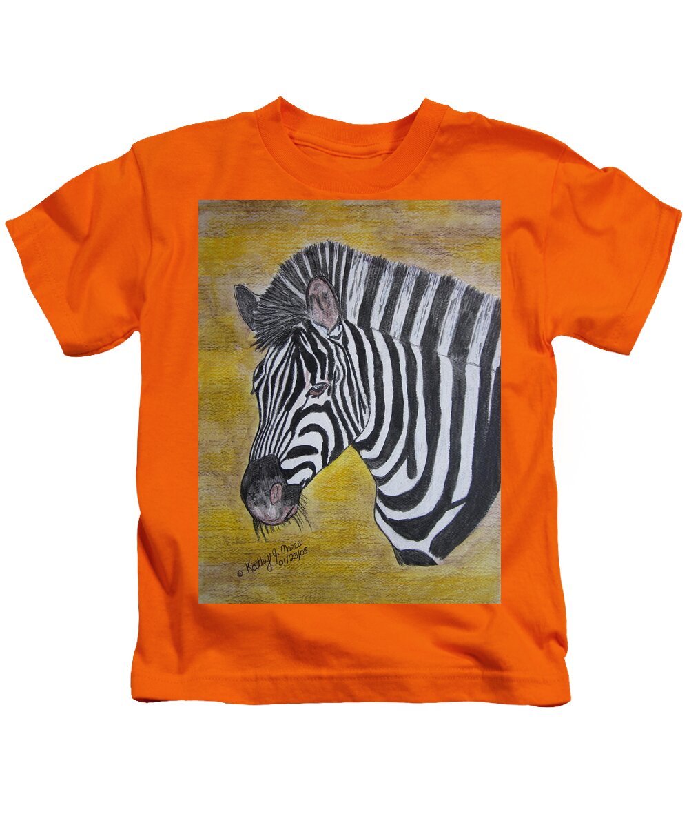 Zebra Kids T-Shirt featuring the painting Zebra Portrait by Kathy Marrs Chandler