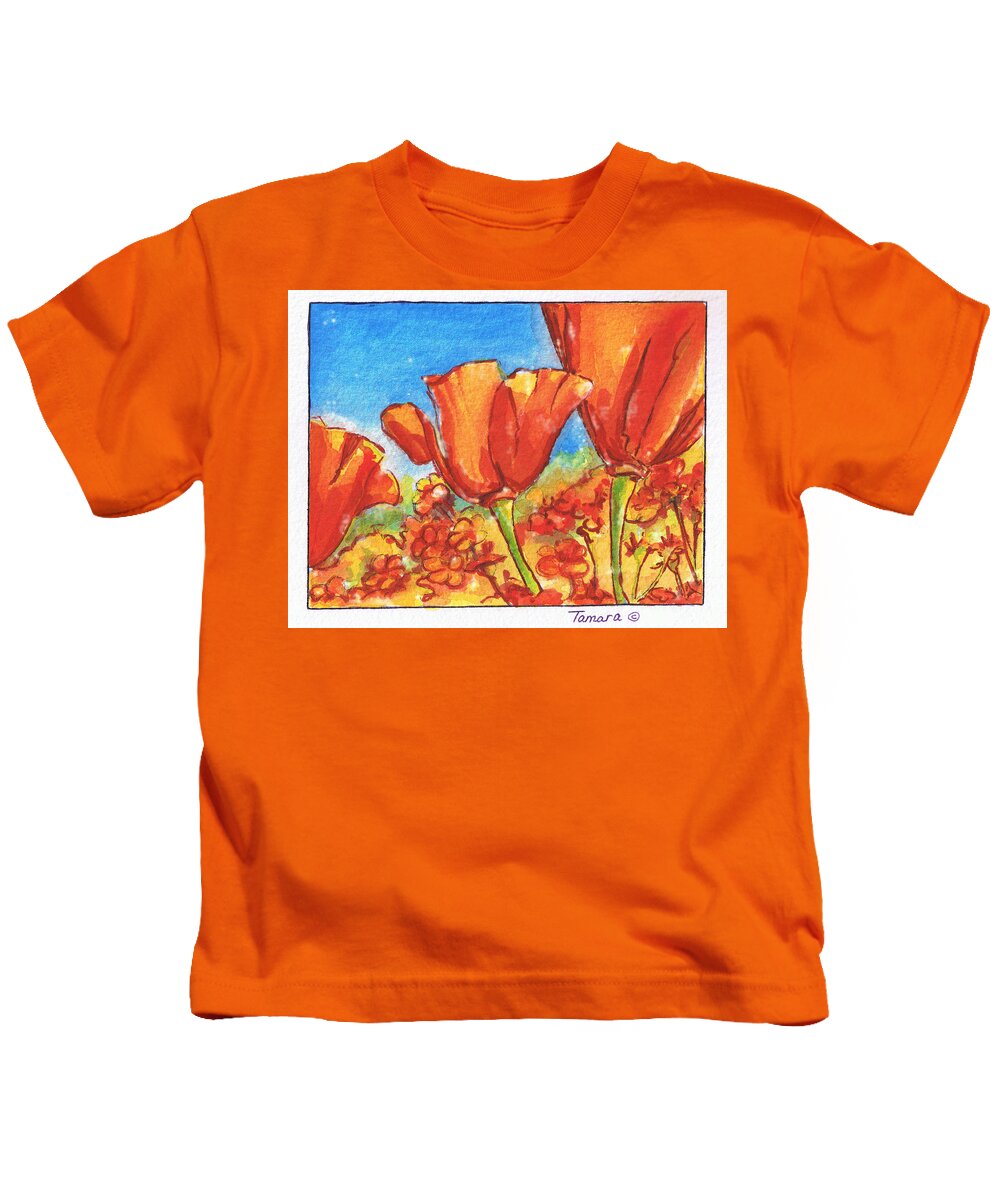 Tamara Kulish Kids T-Shirt featuring the painting California Poppy 1 #1 by Tamara Kulish