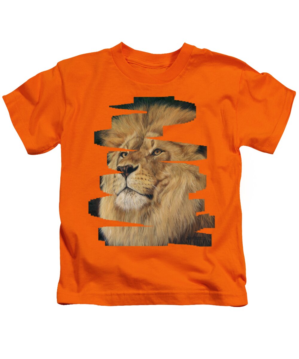 Lion Kids T-Shirt featuring the painting Lion #11 by David Stribbling