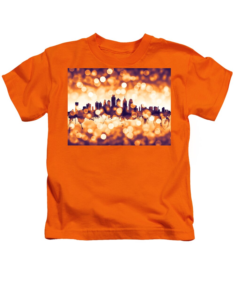 Philadelphia Kids T-Shirt featuring the digital art Philadelphia Pennsylvania Skyline #18 by Michael Tompsett