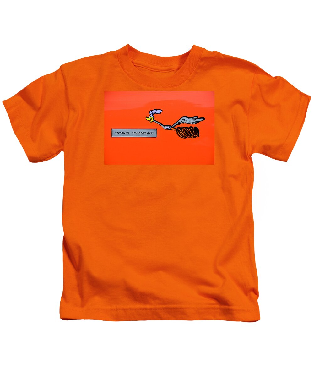 1968 Kids T-Shirt featuring the photograph 1968 Plymouth Roadrunner Badge by Mike Martin