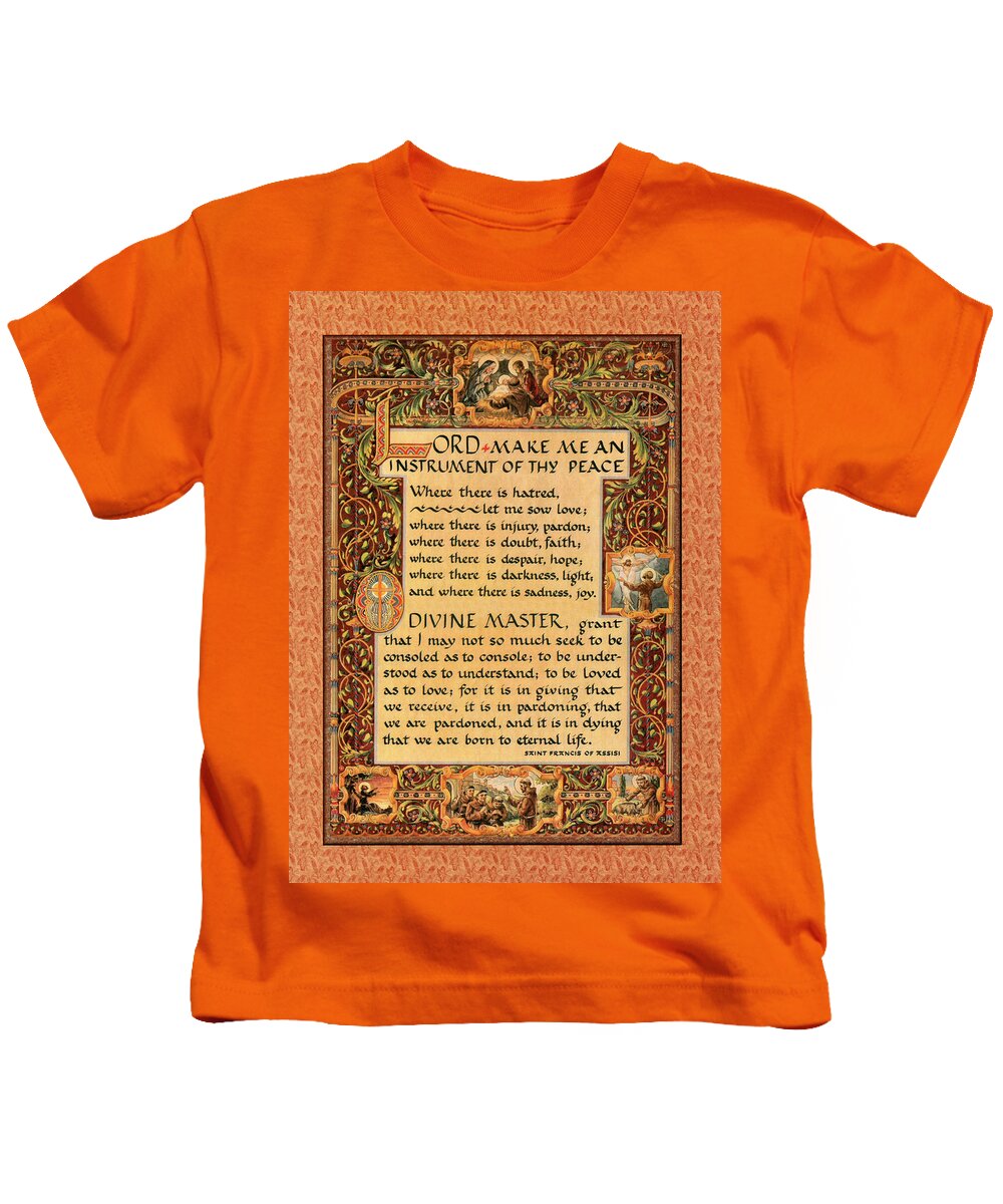 A Simple Prayer For Peace By St. Francis Of Assisi Kids T-Shirt featuring the painting A Simple Prayer For Peace by St. Francis of Assisi. From 15 17 to Paris Movie. by Desiderata Gallery