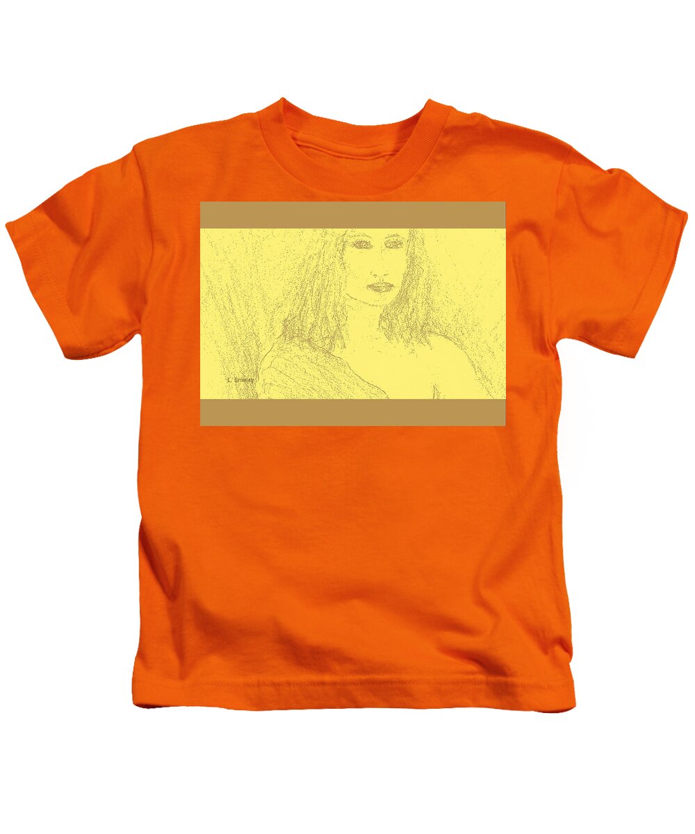 Nude Kids T-Shirt featuring the drawing Pensive #3 by Lessandra Grimley