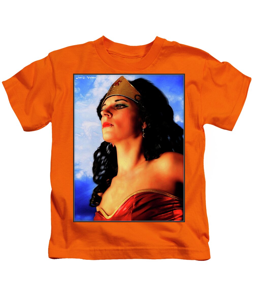 Wonder Woman Kids T-Shirt featuring the photograph Punk Wonder Hero by Jon Volden