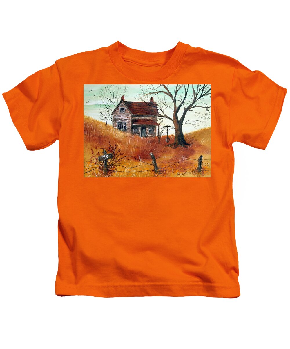 Landscape Kids T-Shirt featuring the painting Abandoned Farmhouse by Quwatha Valentine