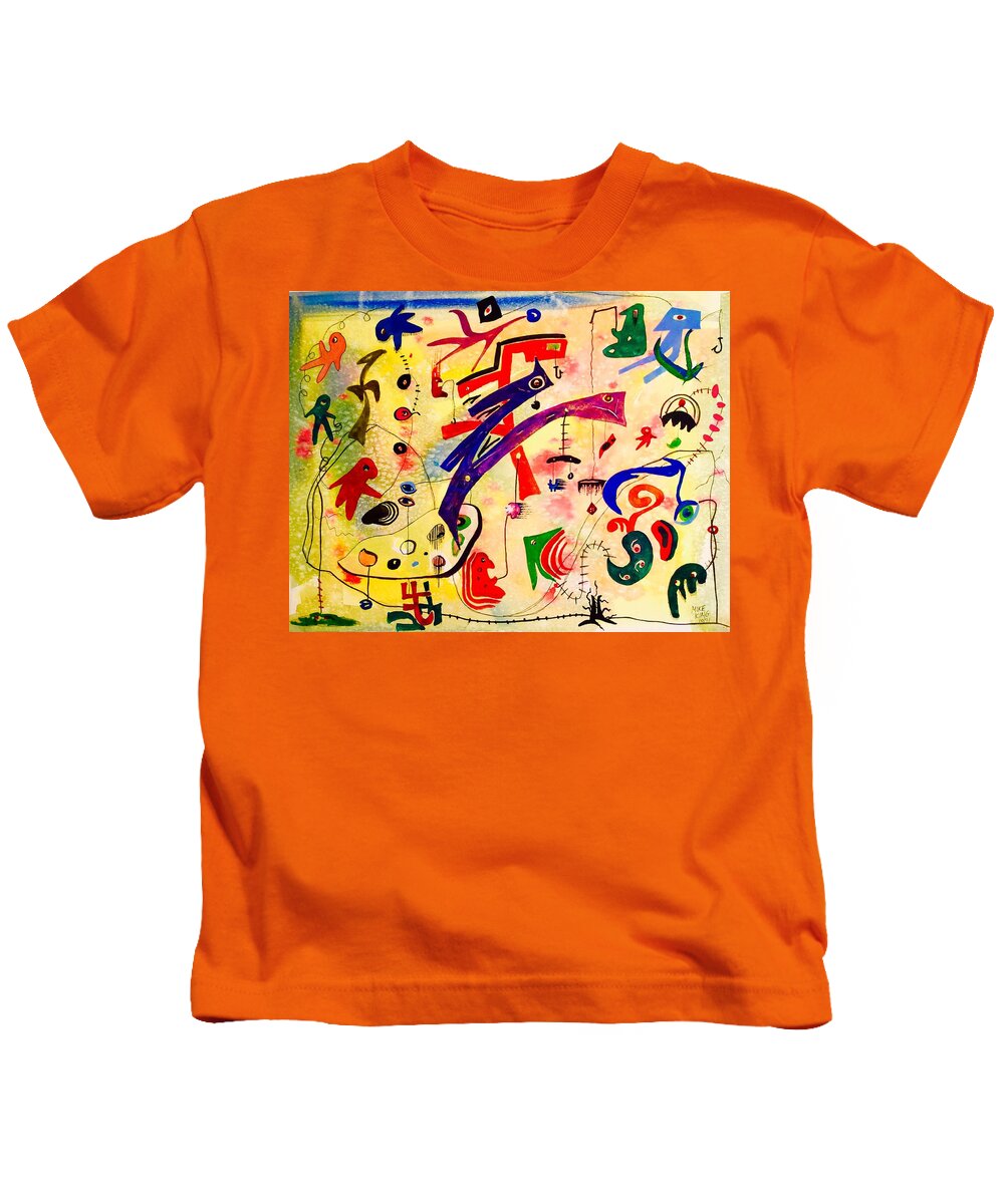 Joan Miro Kids T-Shirt featuring the painting After Miro by Mike King