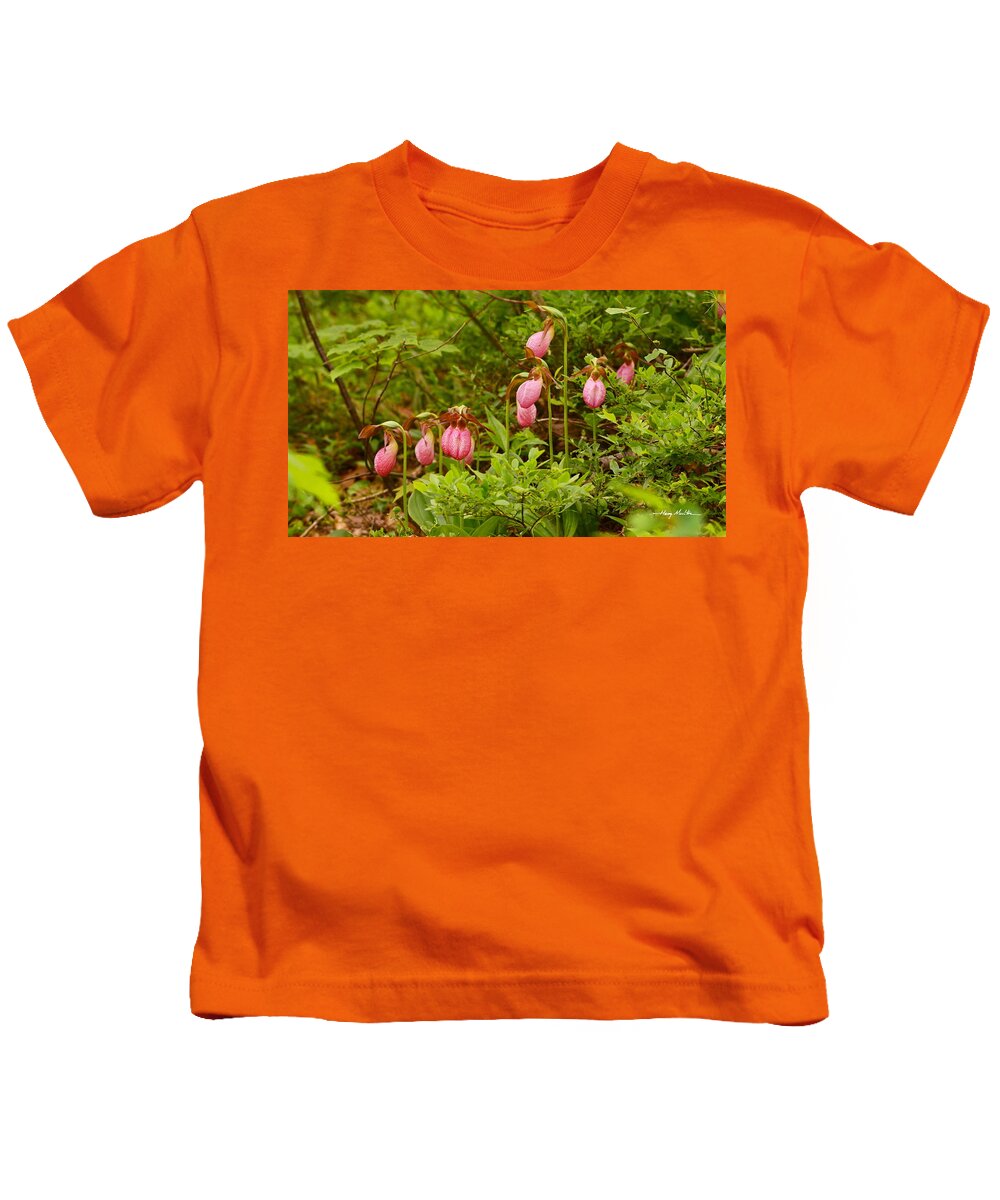 Flower Kids T-Shirt featuring the photograph Bed of Lady's Slippers by Harry Moulton