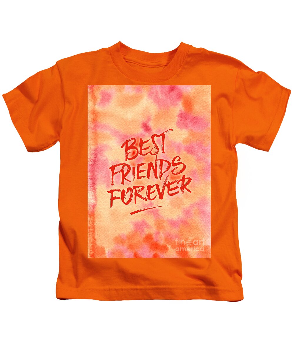 Best Friends Forever Kids T-Shirt featuring the painting Best Friends Forever Handpainted Abstract Watercolor Pink Orange by Beverly Claire Kaiya
