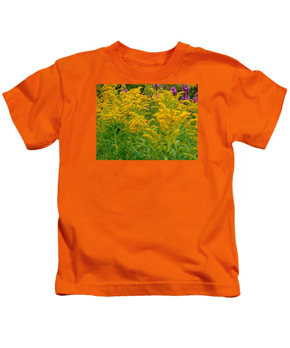 Blooming Goldenrod Kids T-Shirt featuring the painting Blooming goldenrod 2 by Jeelan Clark