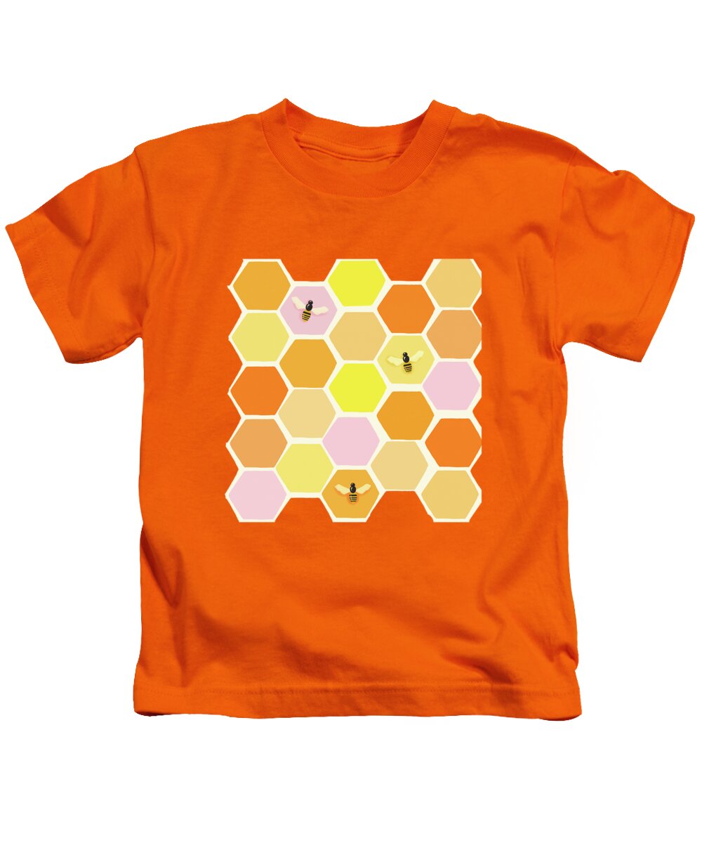 Bee Kids T-Shirt featuring the painting Busy As A Bee In A Hive by Little Bunny Sunshine