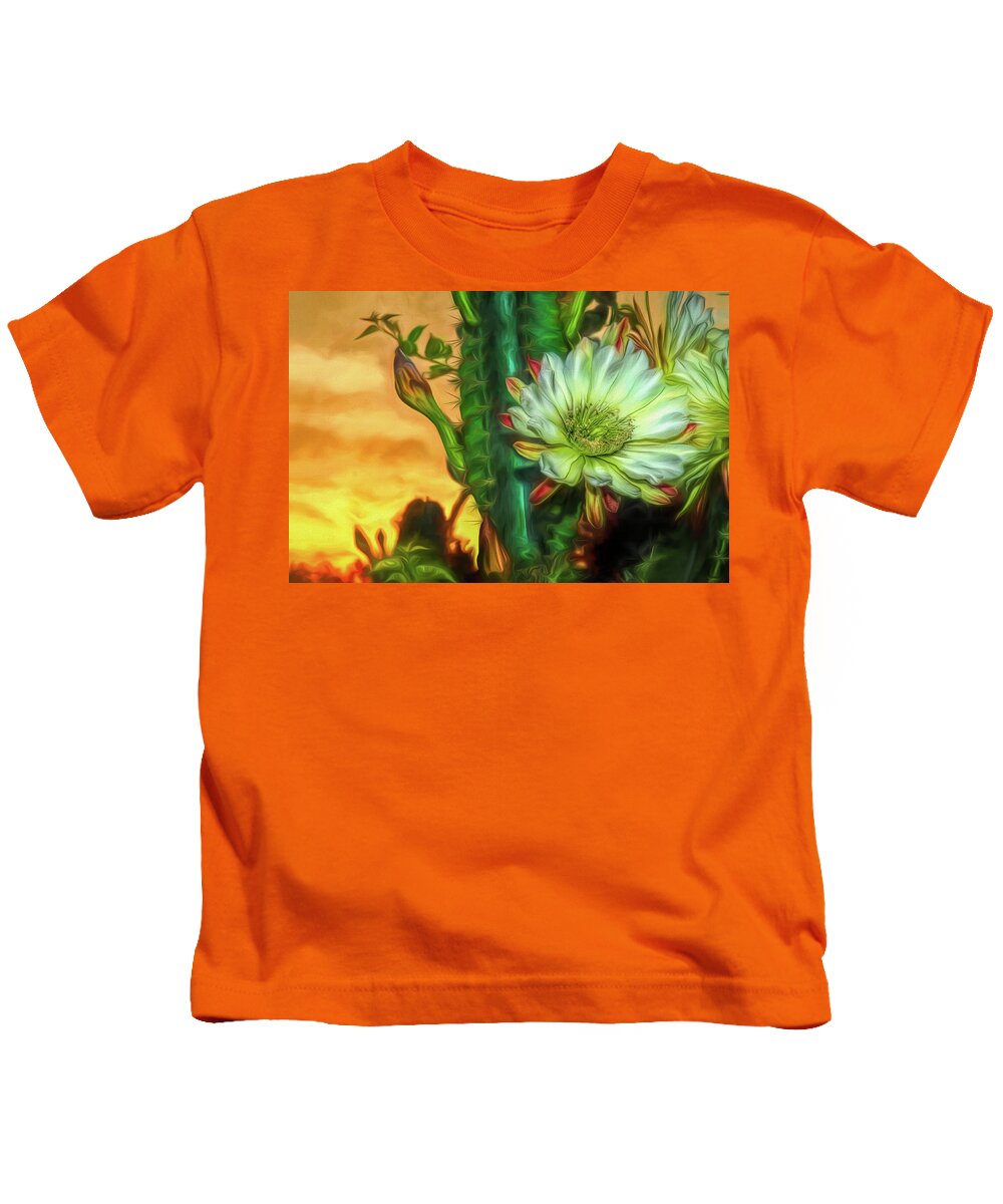 Cactus Kids T-Shirt featuring the photograph Cactus Flower at Sunrise by Pete Rems