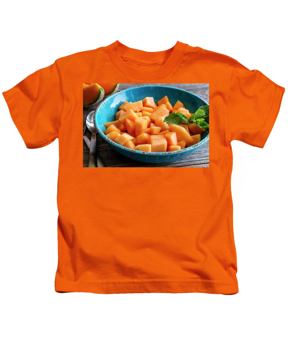 Cantaloupe Kids T-Shirt featuring the photograph Cantaloupe for Breakfast by Teri Virbickis