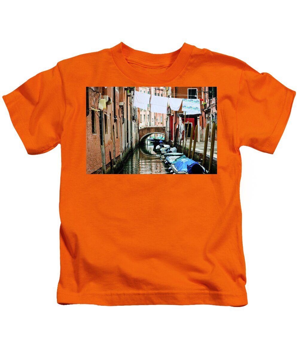 Venice Kids T-Shirt featuring the photograph Clean Laundry, Venice, Italy by Aashish Vaidya