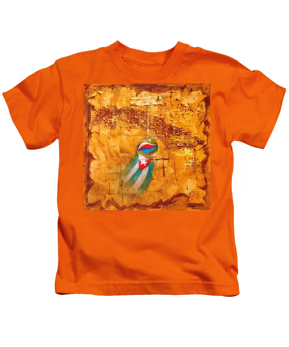 Marble Hanging By A String Kids T-Shirt featuring the painting Colgando En Un Hilito by Roger Calle