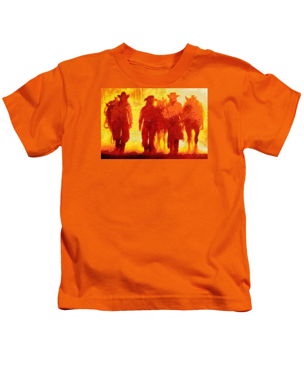 Cowboys Kids T-Shirt featuring the digital art Cowpeople by Caito Junqueira
