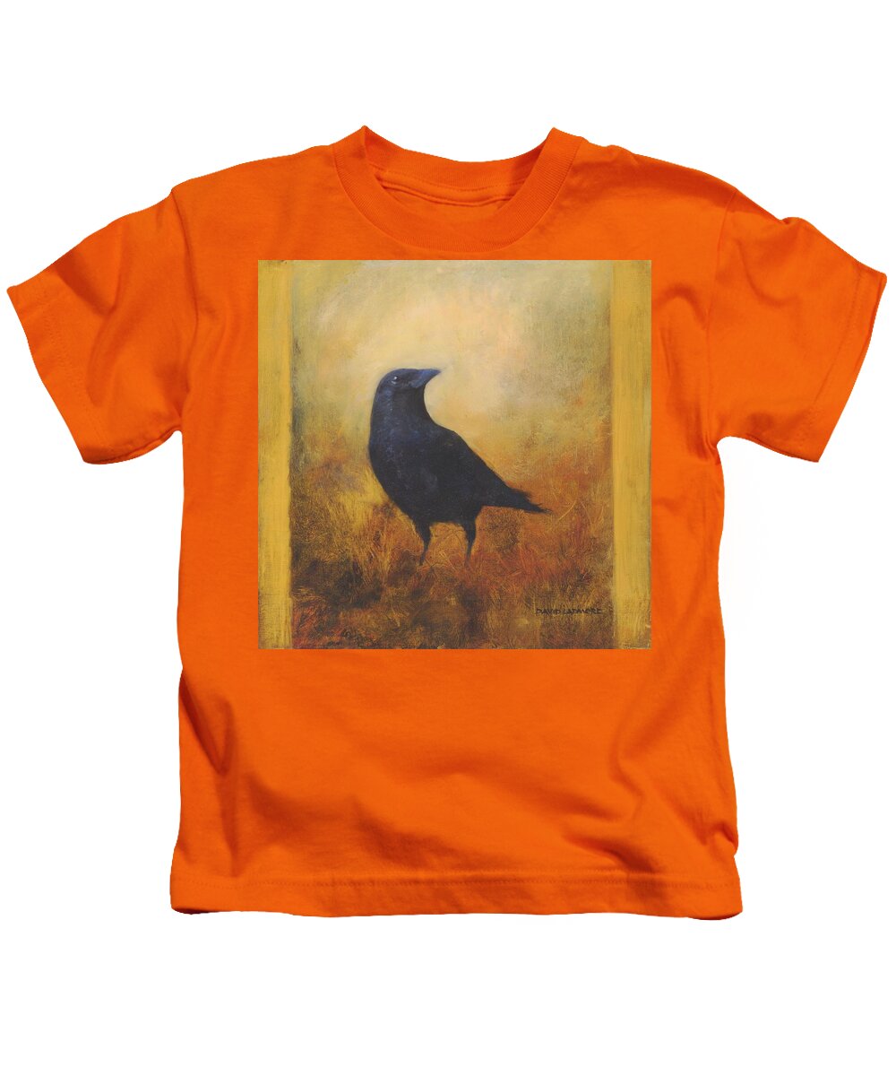 Bird Kids T-Shirt featuring the painting Crow 25 by David Ladmore