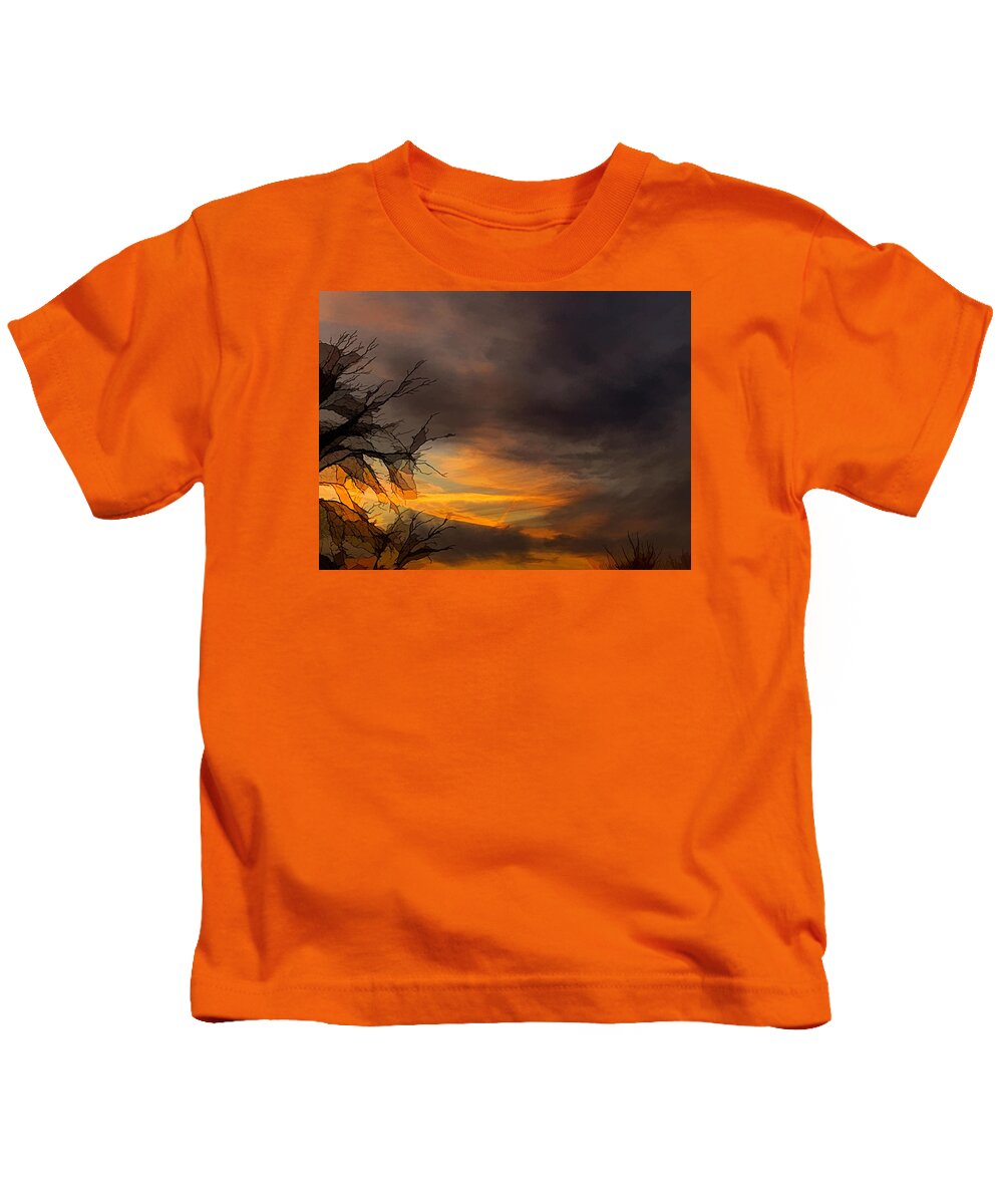 Clouds Kids T-Shirt featuring the digital art Dark Clouds at Sunset by Renette Coachman