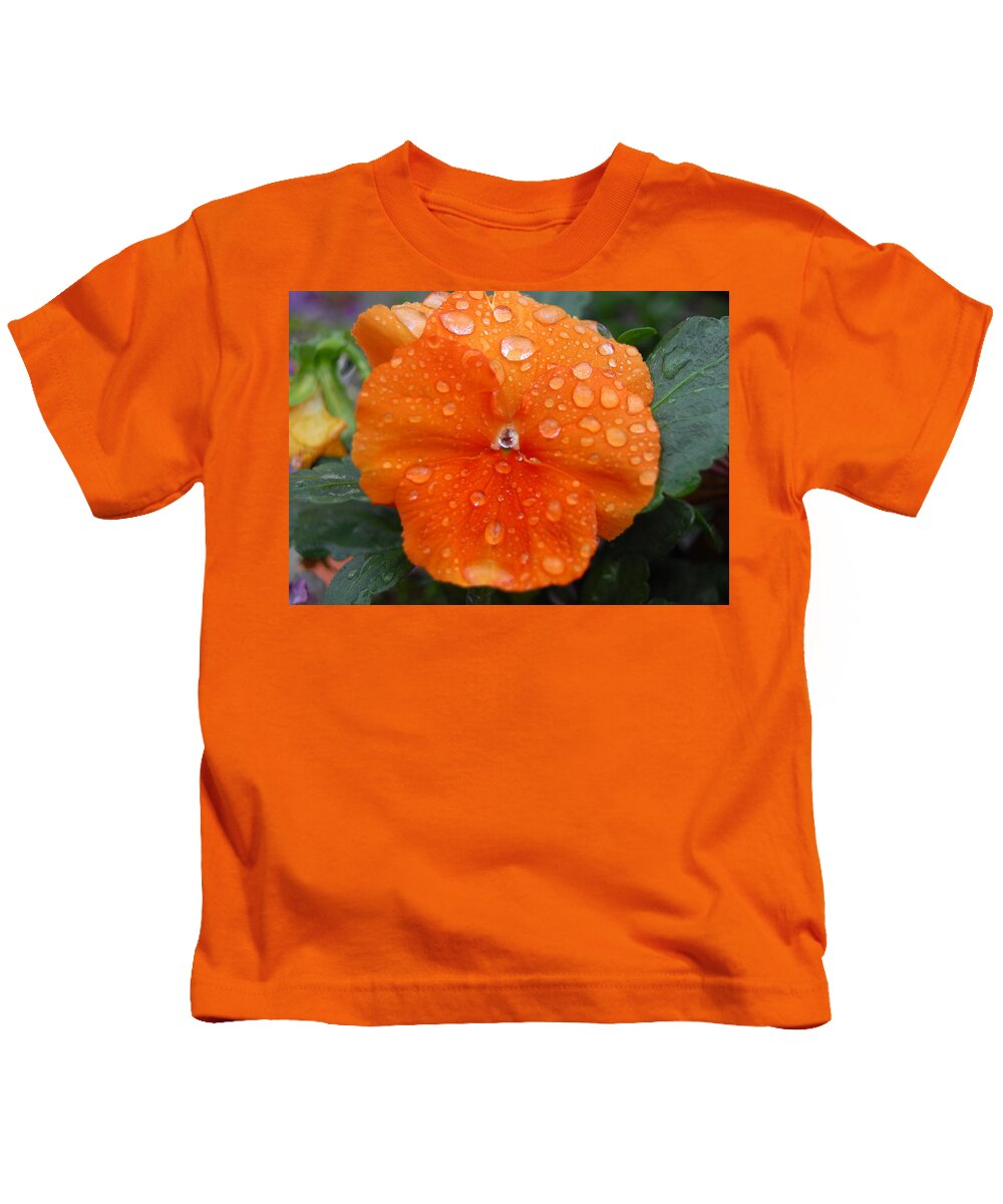 Flower Kids T-Shirt featuring the photograph Dewy Pansy 1 by Amy Fose