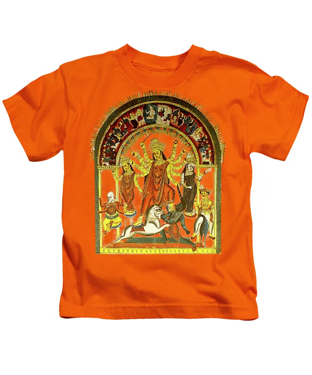 Durga Kids T-Shirt featuring the digital art Durga by Asok Mukhopadhyay