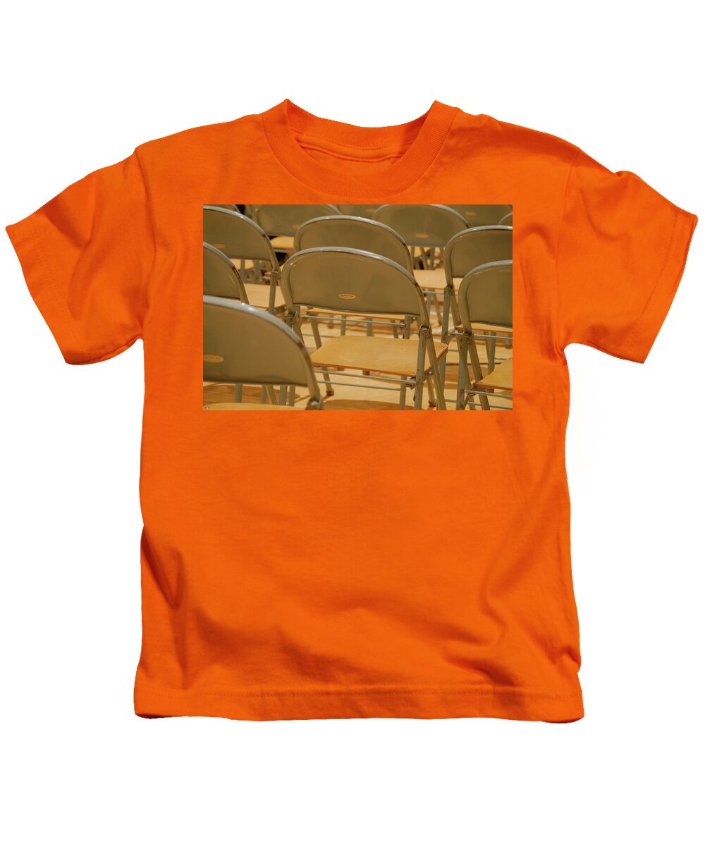 Chairs Kids T-Shirt featuring the photograph Empty by Troy Stapek
