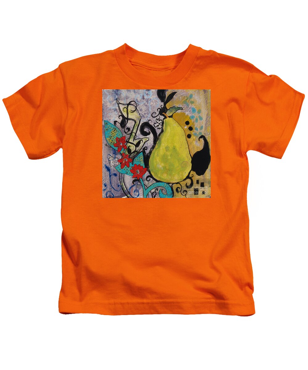 Pear Kids T-Shirt featuring the painting Enchanted Pear by Robin Pedrero