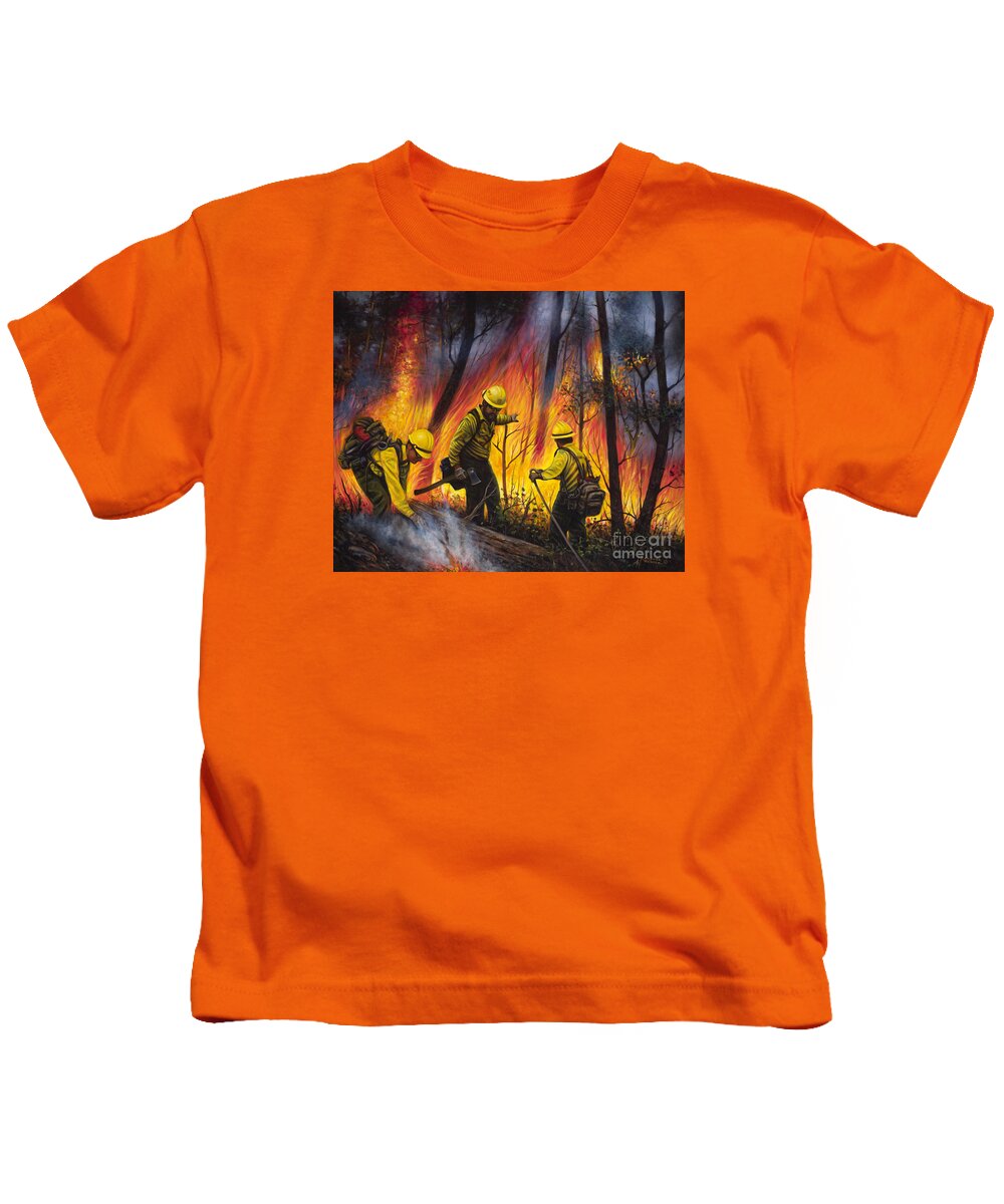 Fire Kids T-Shirt featuring the painting Fire Line 2 by Ricardo Chavez-Mendez