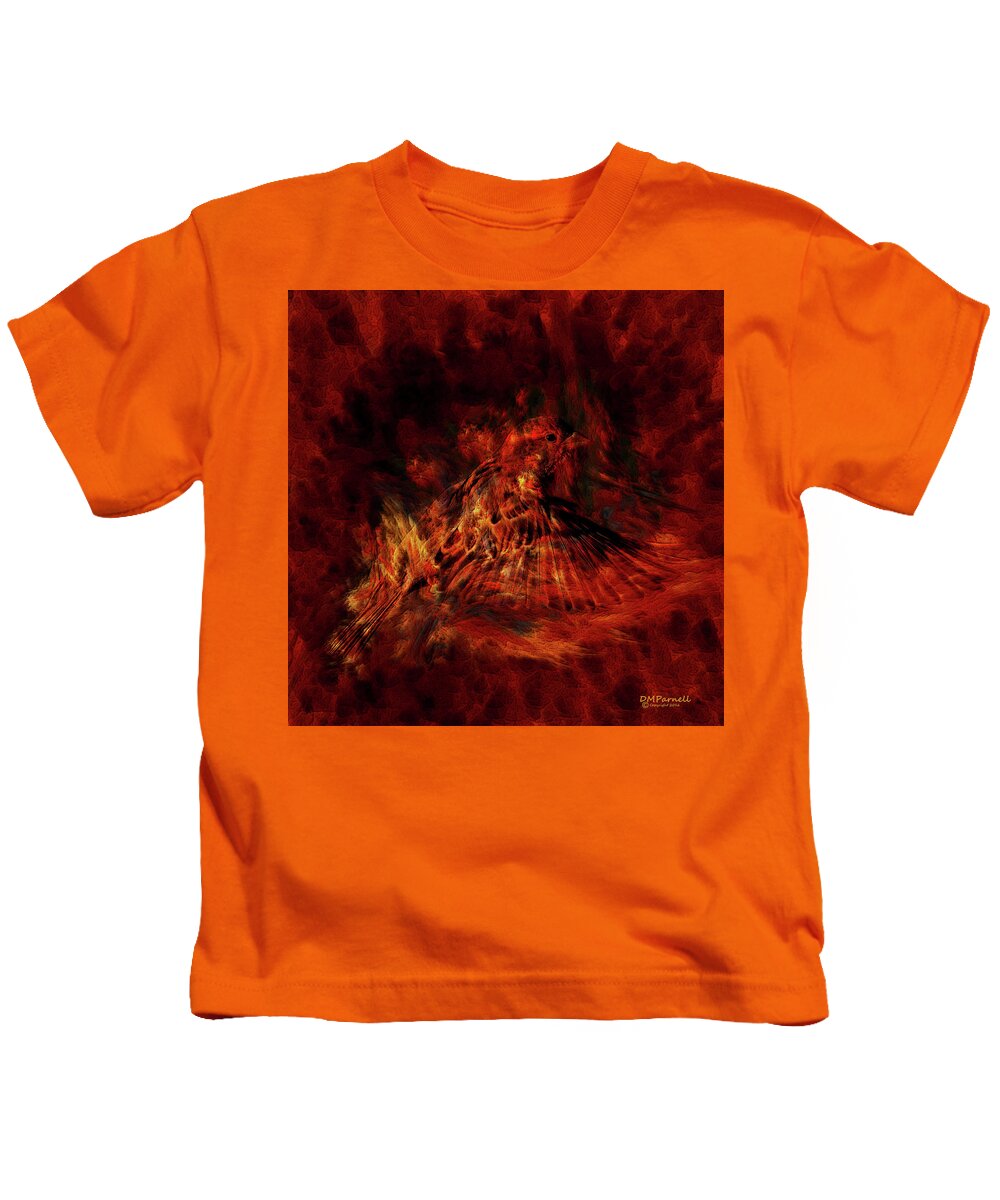 Bird Kids T-Shirt featuring the digital art Fire Sparrow by Diane Parnell